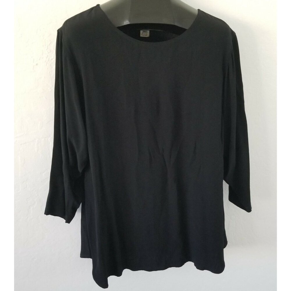 Yasuko Womens M/L Dolman Sleeve Chiffon Tunic Top Pullover Black Casual USA